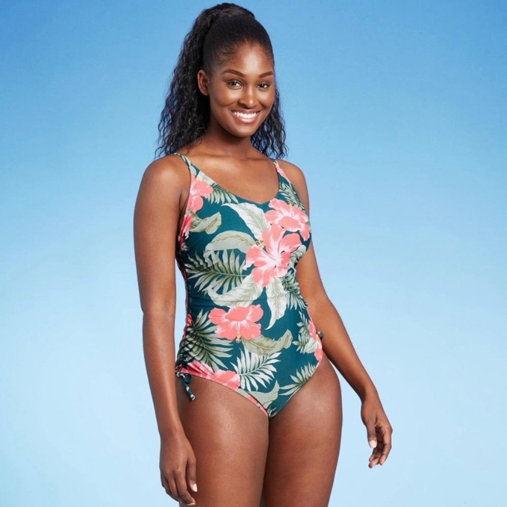 Women's Side-Tie Medium Coverage Swimsuit Teal NWT